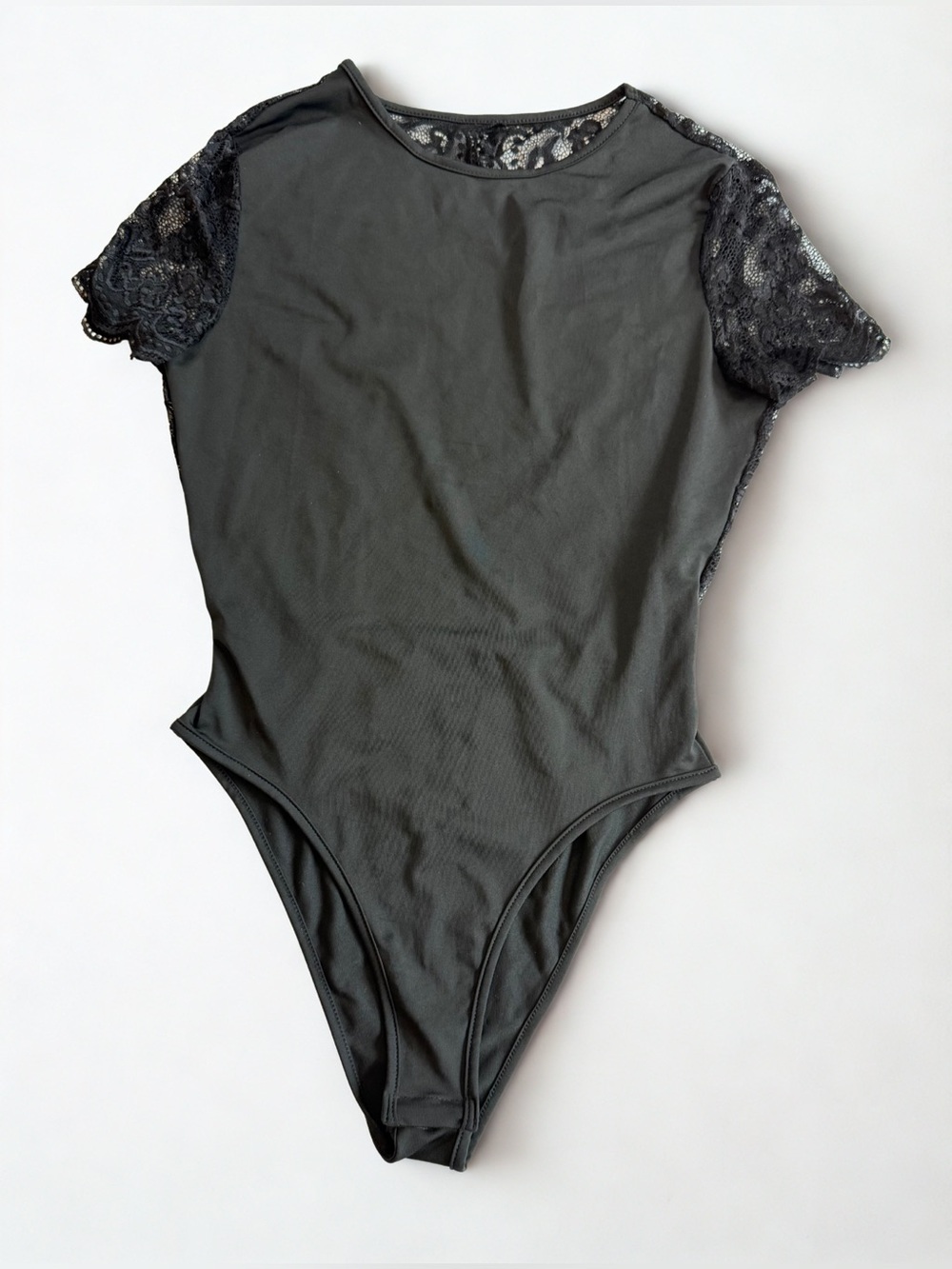 SHEIN Black Lace Sleeve Short-Sleeve Bodysuit open back size S